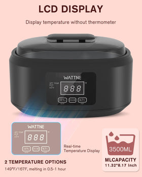 Wattne paraffin wax machine showing precise 167F heat control.