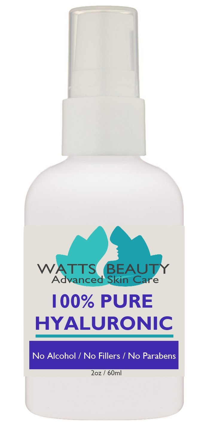 Watts Beauty hyaluronic serum bottle demonstrates lightweight hydration for daily use.