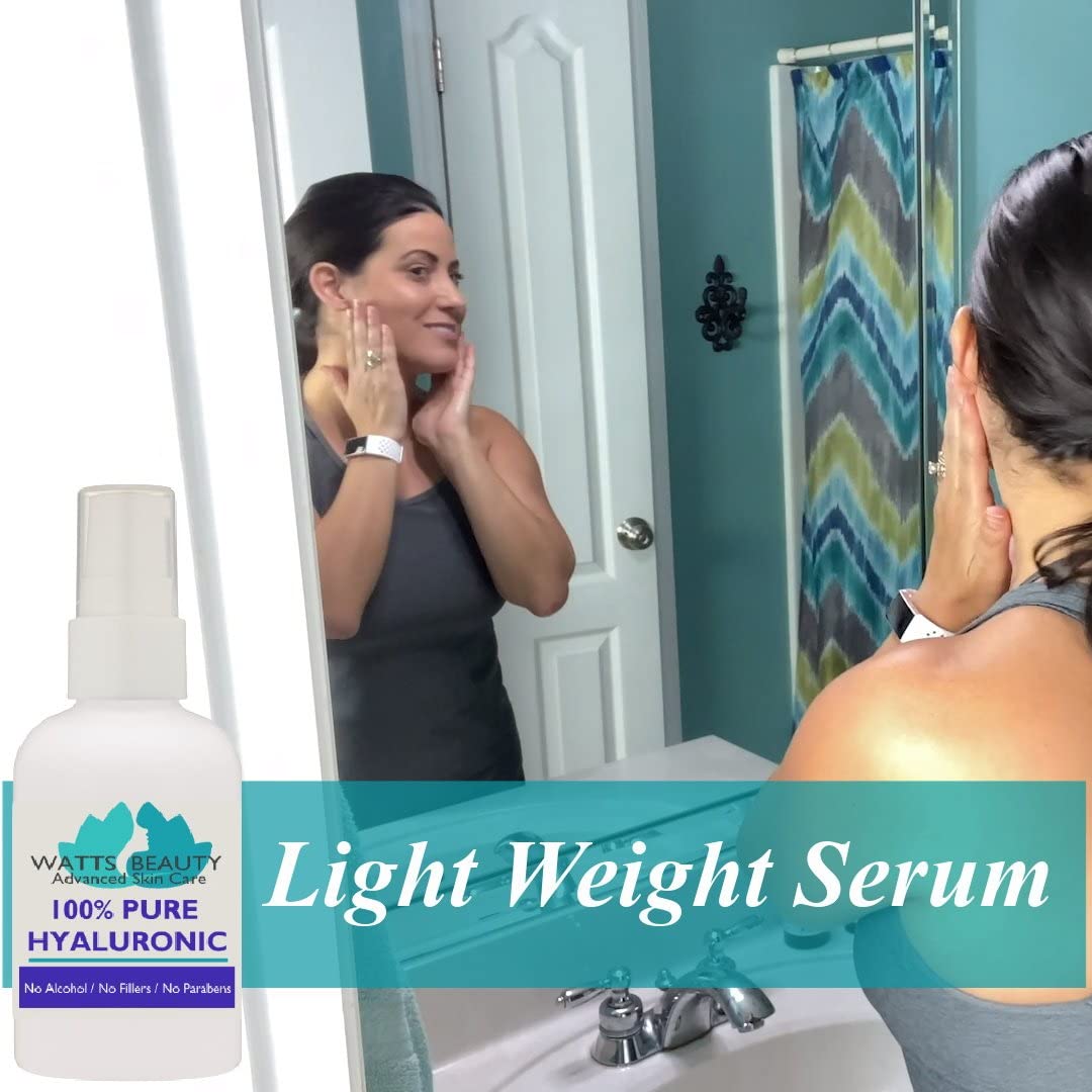 Watts Beauty hyaluronic serum pump in action, easy application and quick absorption.