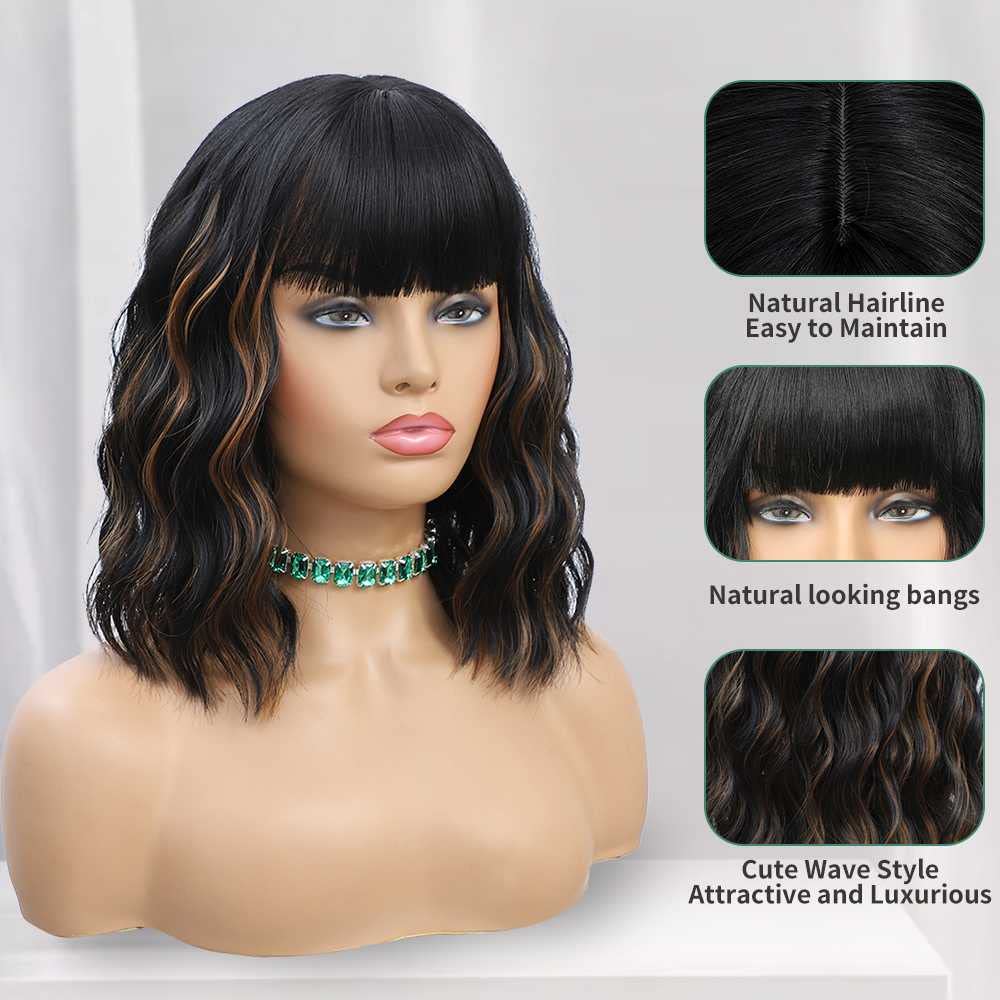 WAVE&BREEZE black mixed brown highlights wig for a natural, versatile look.