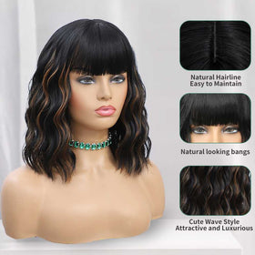 WAVE&BREEZE black mixed brown highlights wig for a natural, versatile look.
