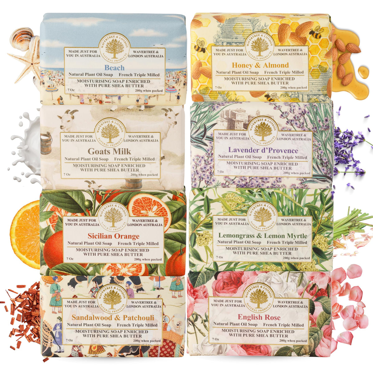 Wavertree & London assorted favorites eight-bar pack for daily cleansing and moisturization