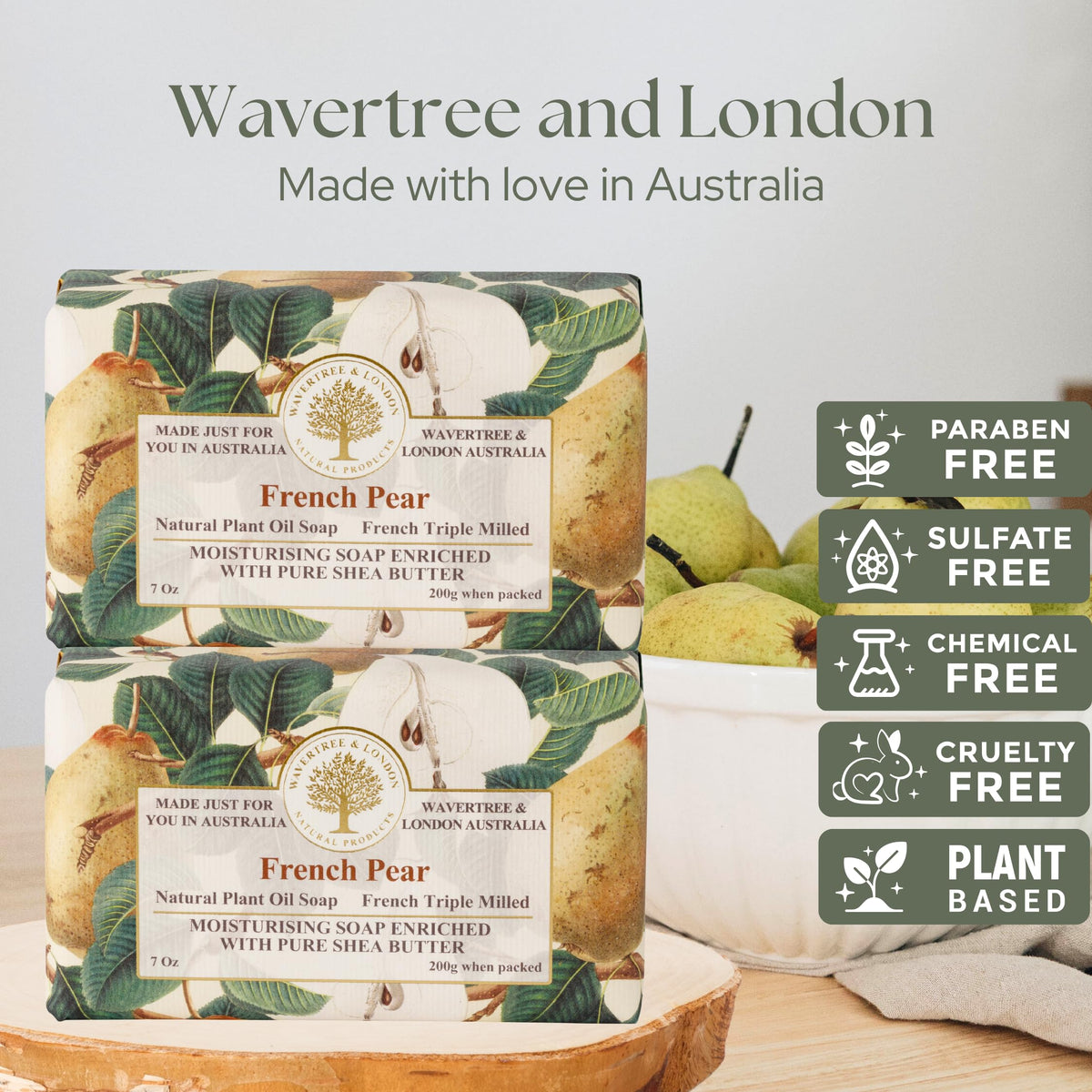 Wavertree London natural ingredients highlight shea butter for nourished skin.