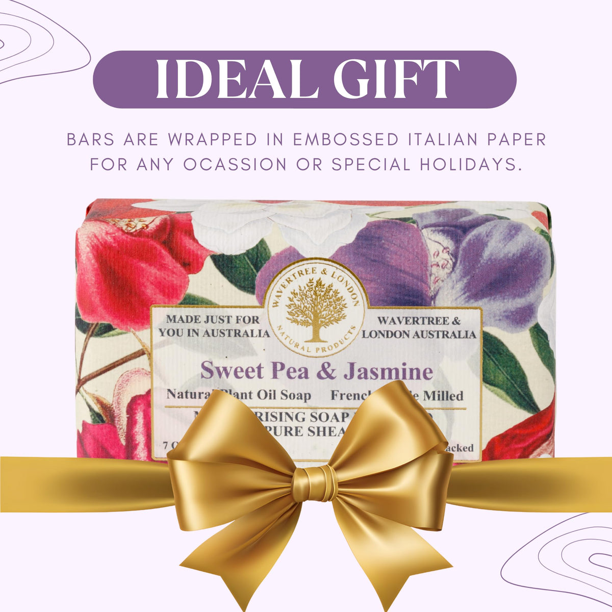 Gift-ready packaging with embossed Italian paper for Wavertree & London soap