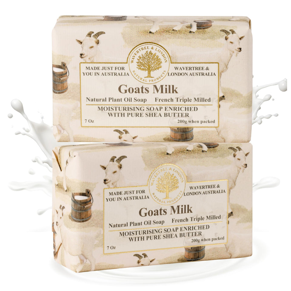 Wavertree & London goat milk soap bars wrapped for gifting, moisturizing skin during daily routines.