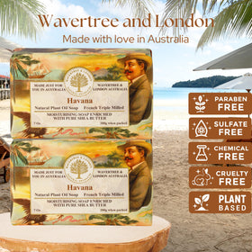 Wavertree & London Havana soap bar lifting rich, creamy lather for a soothing cleanse.