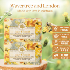 Wavertree and London Honey Almond soap lather closeup highlighting creamy, long-lasting foam