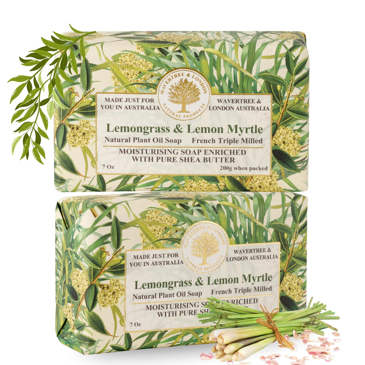 Wavertree & London lemongrass lemon myrtle bar closeup showing rich, moisturizing lather.
