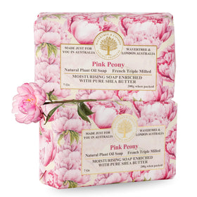 Wavertree & London Pink Peony soap bar packaging, gift-ready presentation
