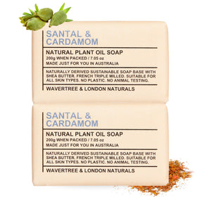 Wavertree & London Santal & Cardamon soap bars, front view, natural fragrance.