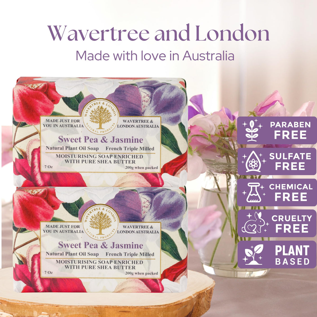 Wavertree & London soap bar close up reveals the creamy triple milled texture