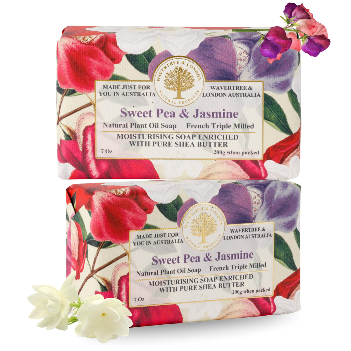 Wavertree & London Sweet Pea Jasmine soap bar side view showing its shape