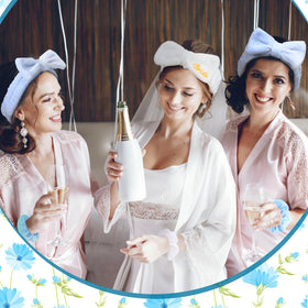 wavwavw group bridesmaids headbands scrunchies set in blue and white.