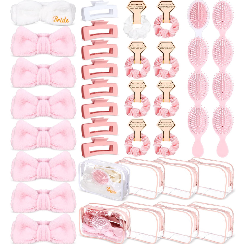 Wavyknot bow headband in white and pink for bridesmaid styling.