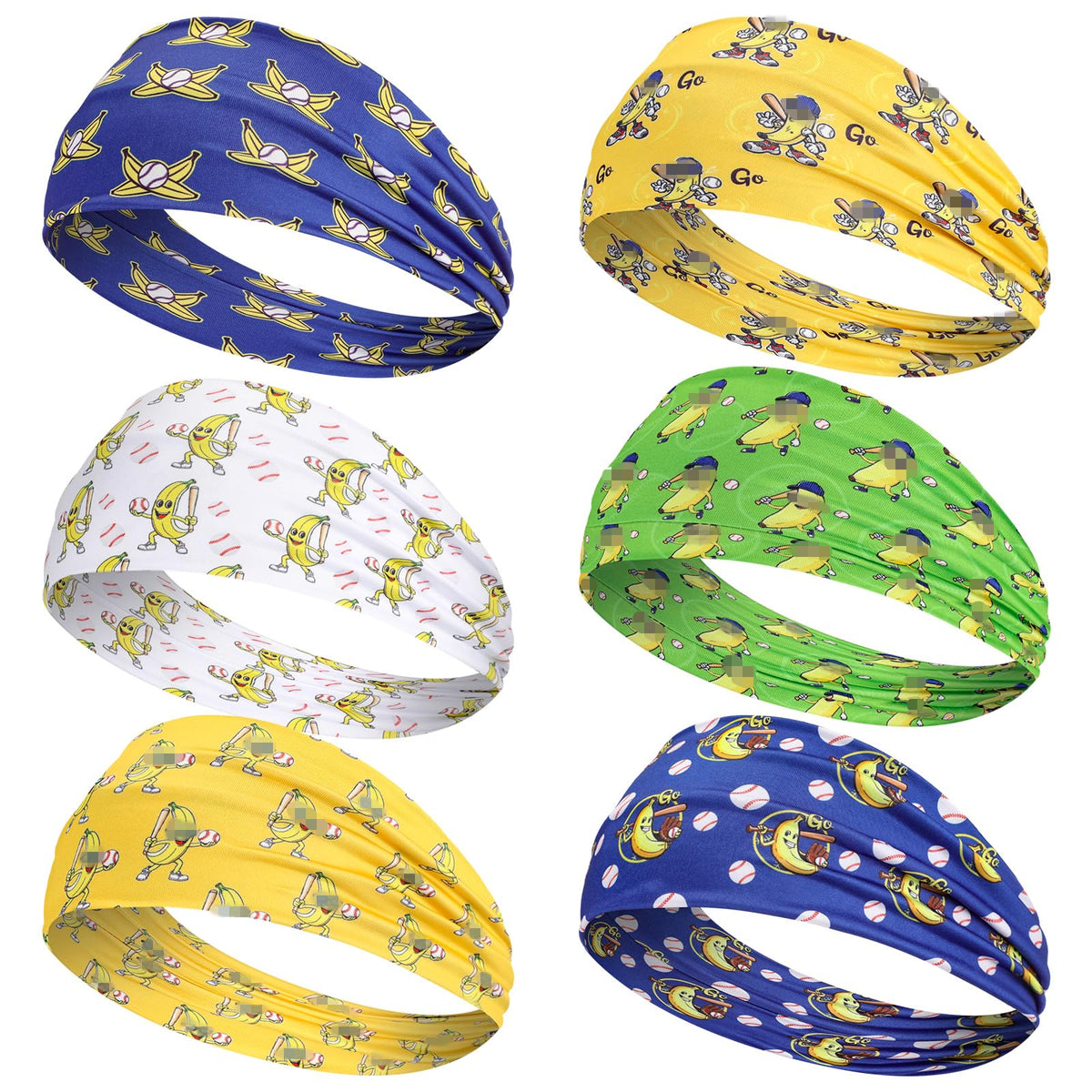 Wavyknot bananas baseball headband front view with bold color for team spirit