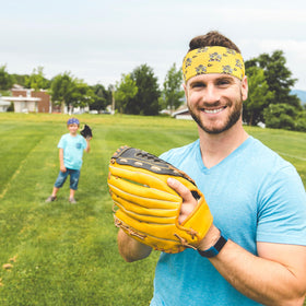 Wavyknot bananas baseball headband material closeup, polyester-spandex blend