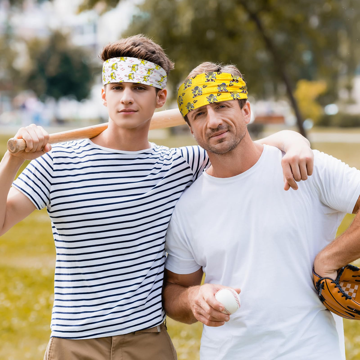 Wavyknot bananas baseball headband worn during activity, stays in place
