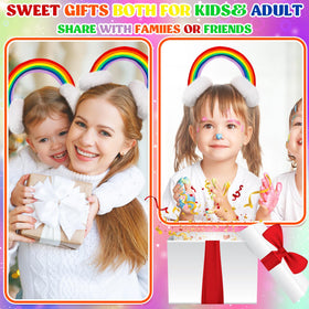 Wavyknot rainbow hoops with secure elastic fit most head sizes.