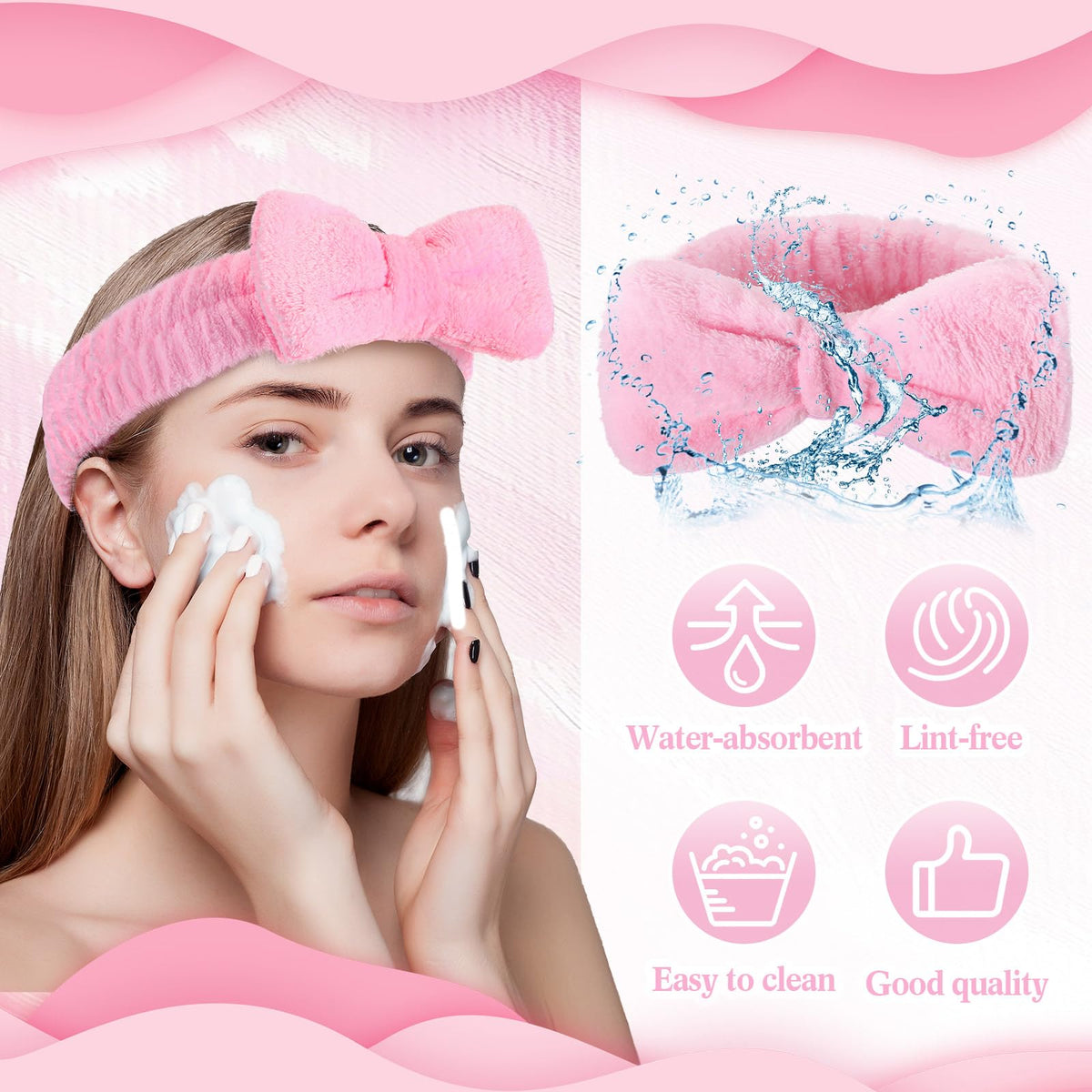 Wavyknot pink headband offers flexible fit from 7 to 11 inches