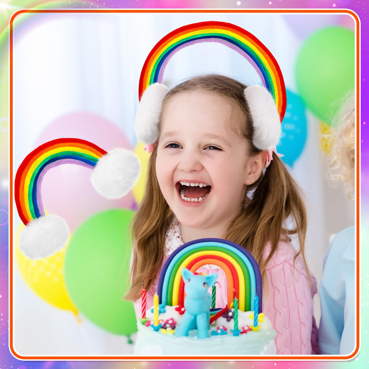 Wavyknot rainbow hoops on bun demonstrate easy, all-day wear.