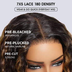 Wavymy glueless wear-and-go wig with pre-plucked ombre hair for easy styling.