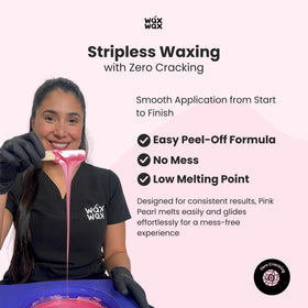 Wax Wax Pink Pearl stripless wax application shows clean pull