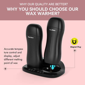 Wax Bear roll-on cartridge system pictured with compatible components for streamlined waxing