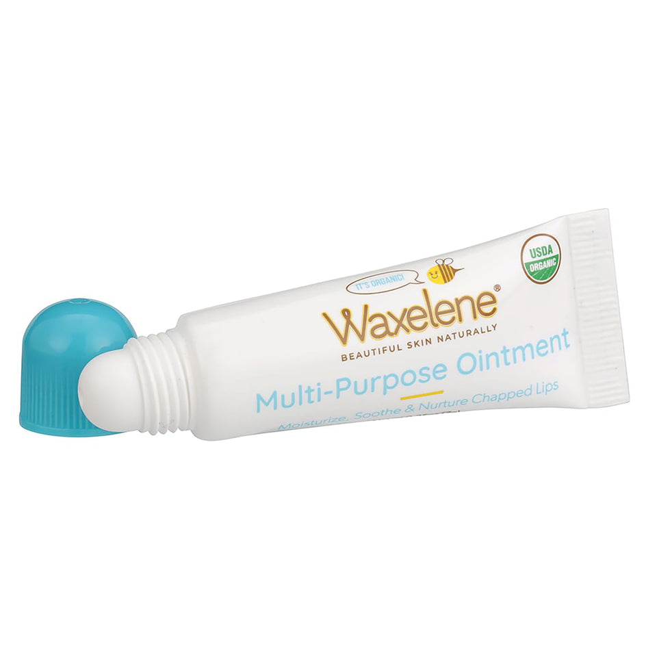 Waxelene Original Lip Tube close-up shows breathable, non-clogging formula for lips.