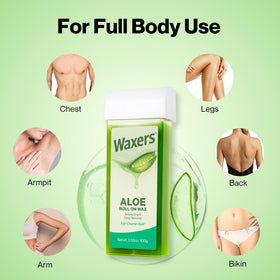 Waxers Roll-On Aloe aftercare moisturization helps calm skin.