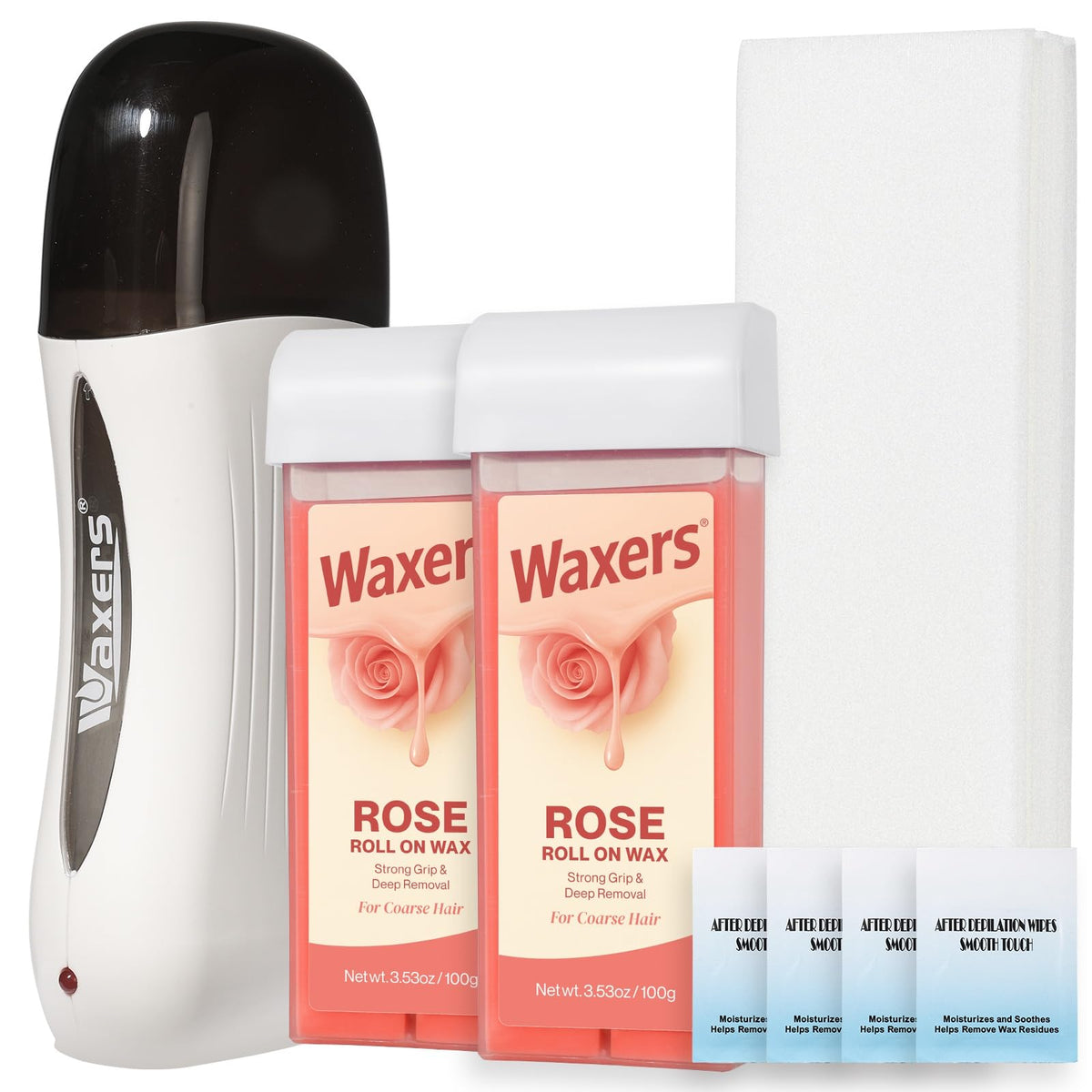 Waxers Roll-On Wax Kit Rose with warmer enables easy at-home waxing