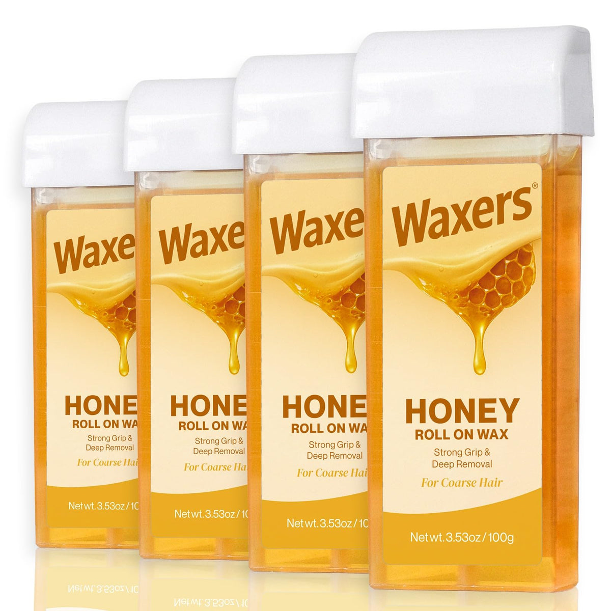 Waxers honey roll-on wax refill 4-pack for at-home hair removal.