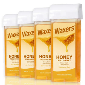Waxers honey roll-on wax refill 4-pack for at-home hair removal.