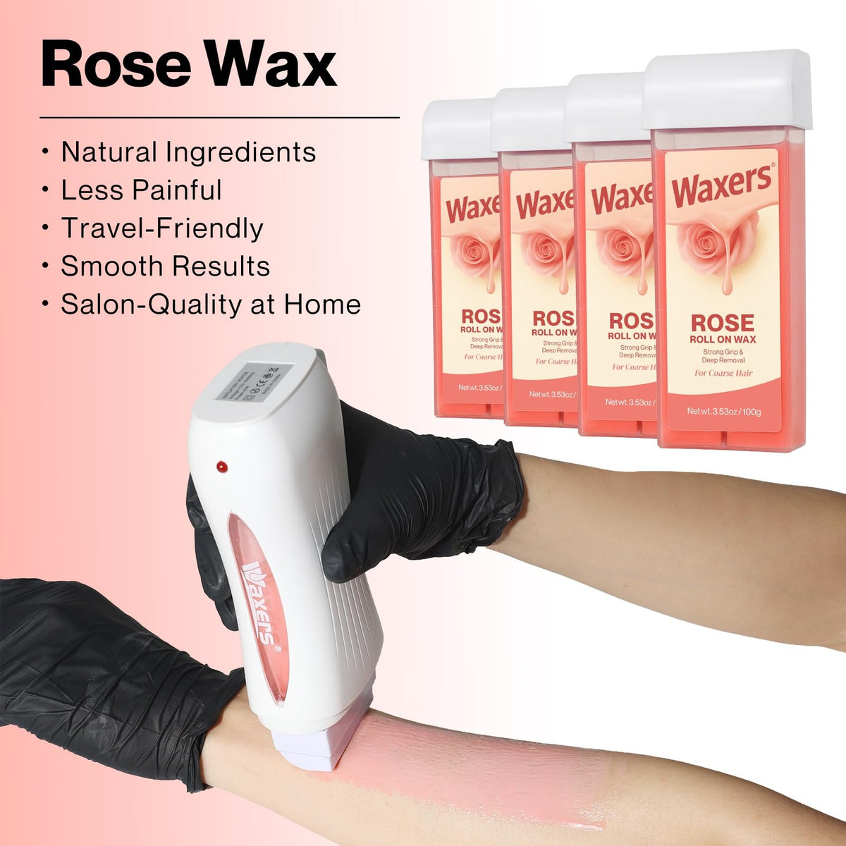 Waxers roll-on wax warmer usage showing smooth, drip-free application