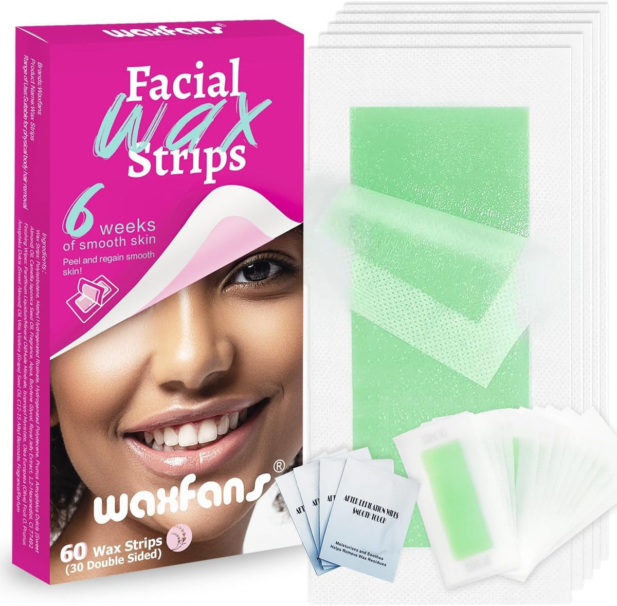 Waxfans face wax strip kit, fast at-home use for smooth skin.