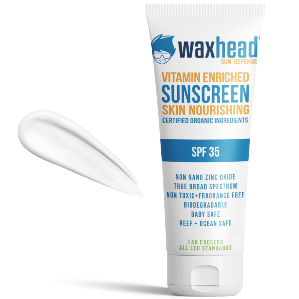 Waxhead Non-Nano Zinc Oxide Sunscreen on the face provides visible coverage for sun days.