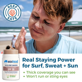 Waxhead sunscreen stick application demonstrating matte finish for active days