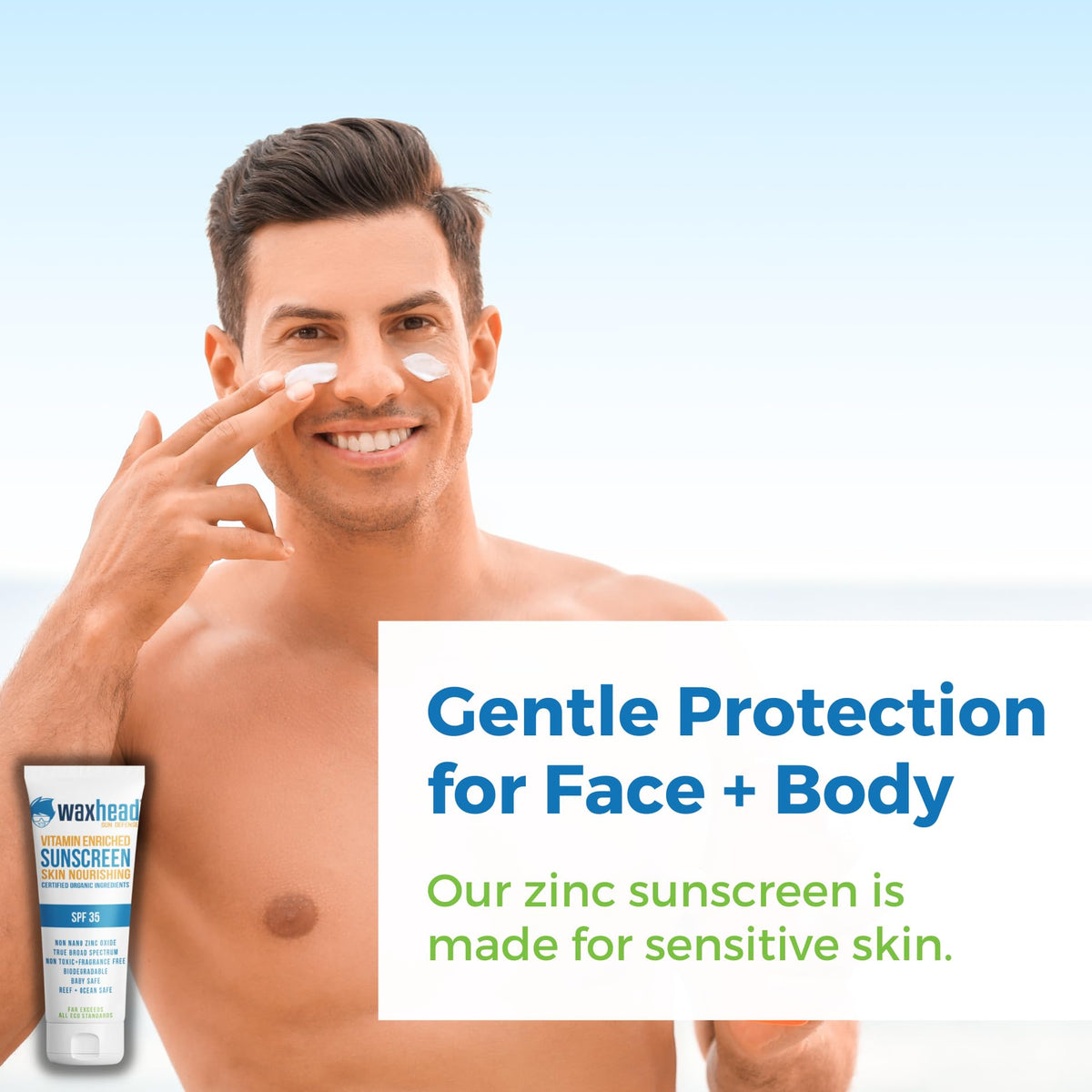 Waxhead zinc sunscreen texture demonstrates thick application for even coverage.