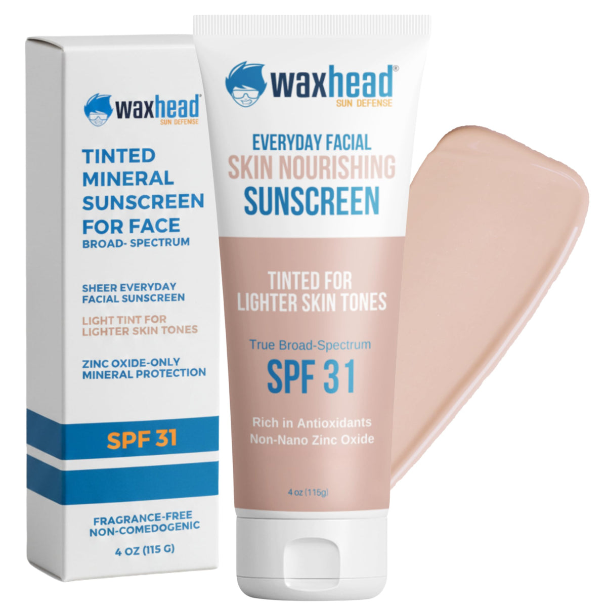 Waxhead tinted mineral sunscreen SPF 31 tube close-up for daily sun protection