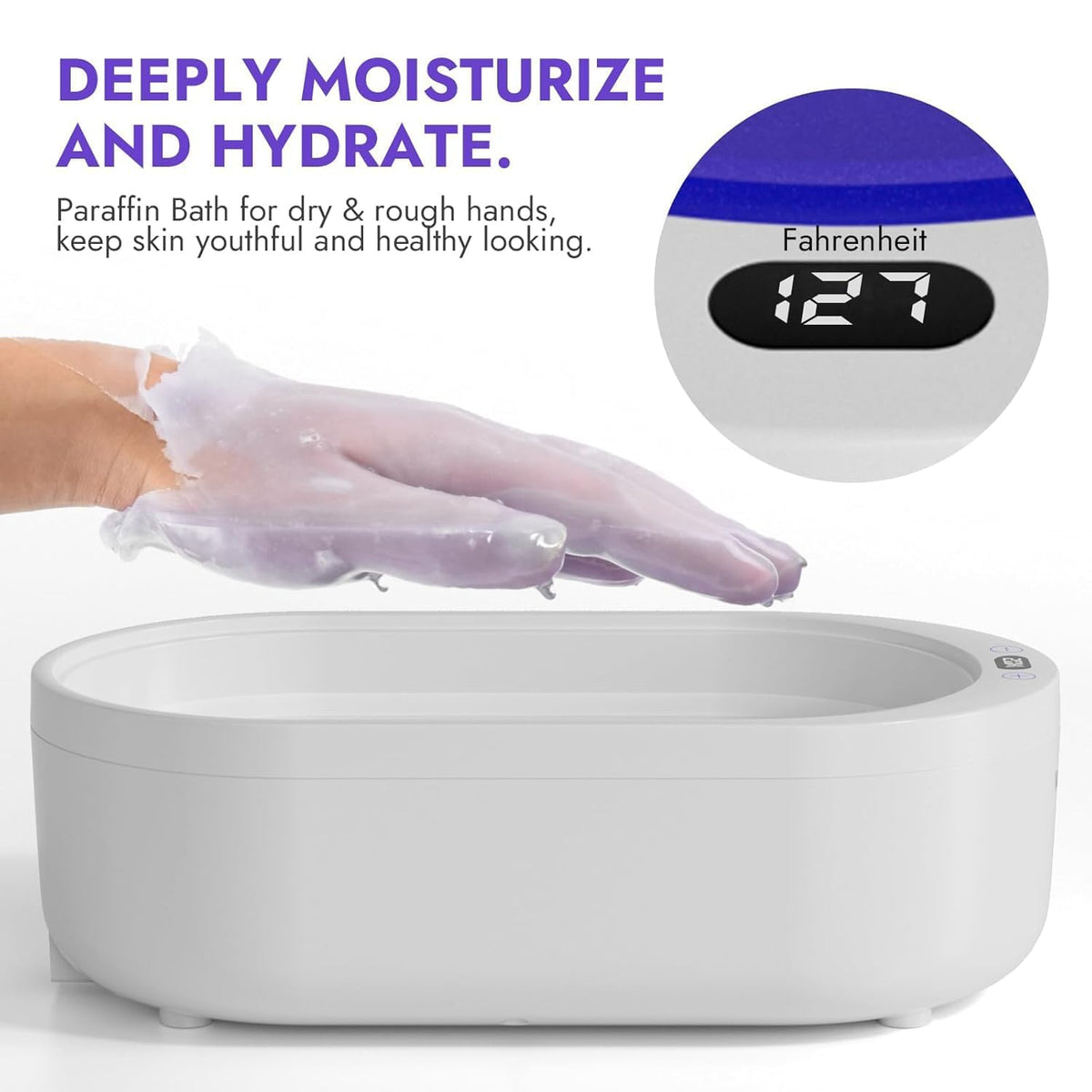 Waxkiss digital display paraffin bath with precise temperature control for safe, customizable use.