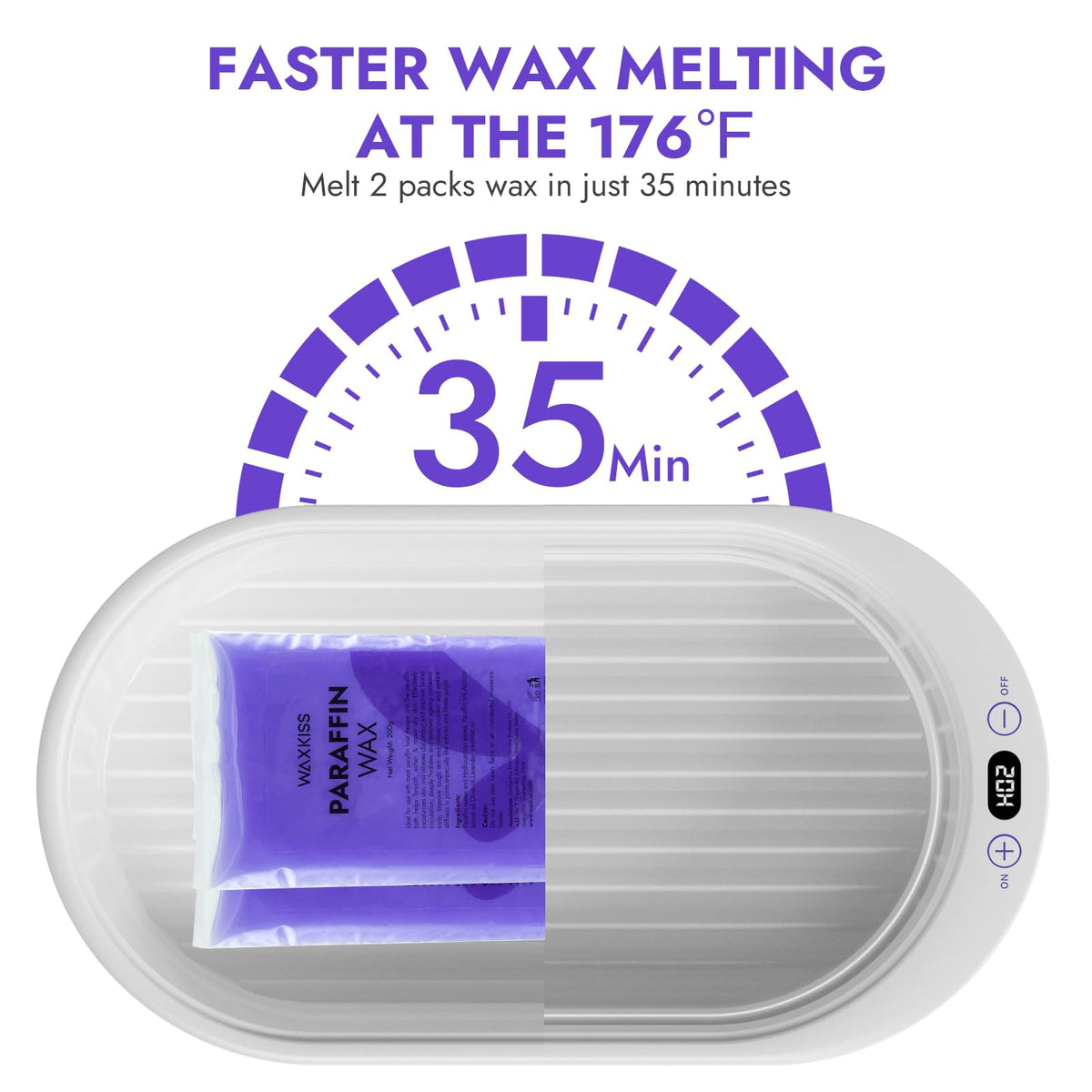 Waxkiss NTC temperature control ensures steady heat during wax sessions.