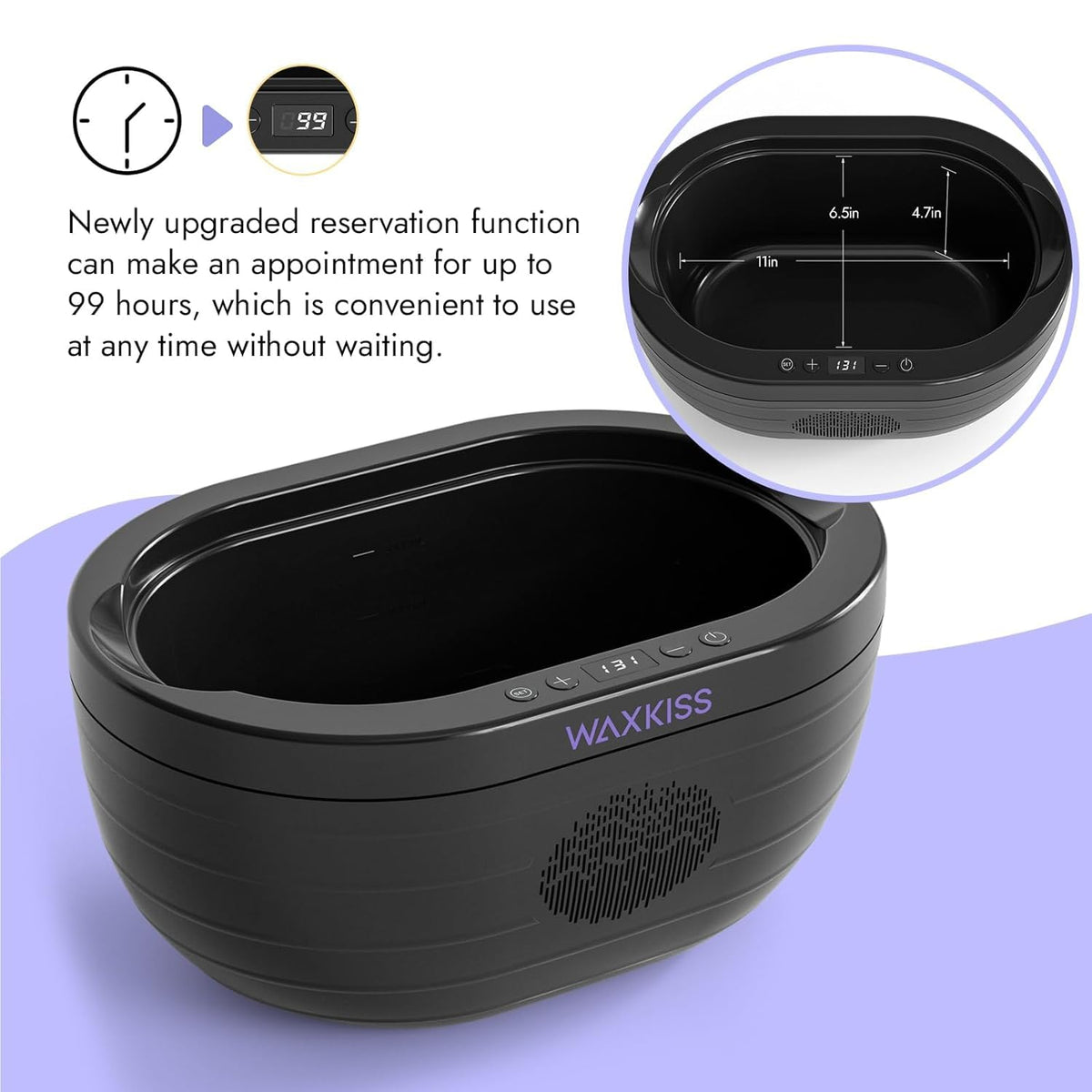 Waxkiss paraffin machine with digital display aids precise temperature control during therapy.