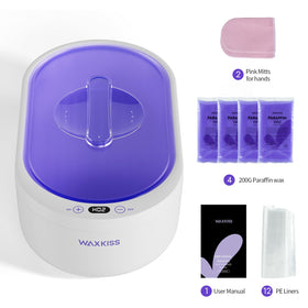 Waxkiss professional-style setup enables salon-like paraffin therapy at home.