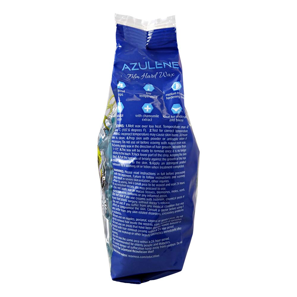Waxness Azulene film hard wax beads for back, adapts to body contours.