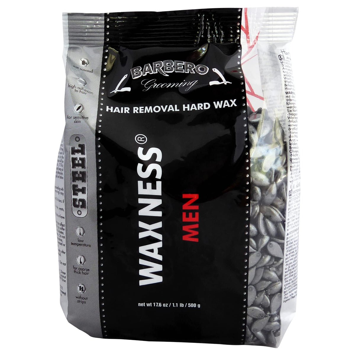 Waxness Barbero steel hard wax beads in 1.1 lb pack for professional grooming