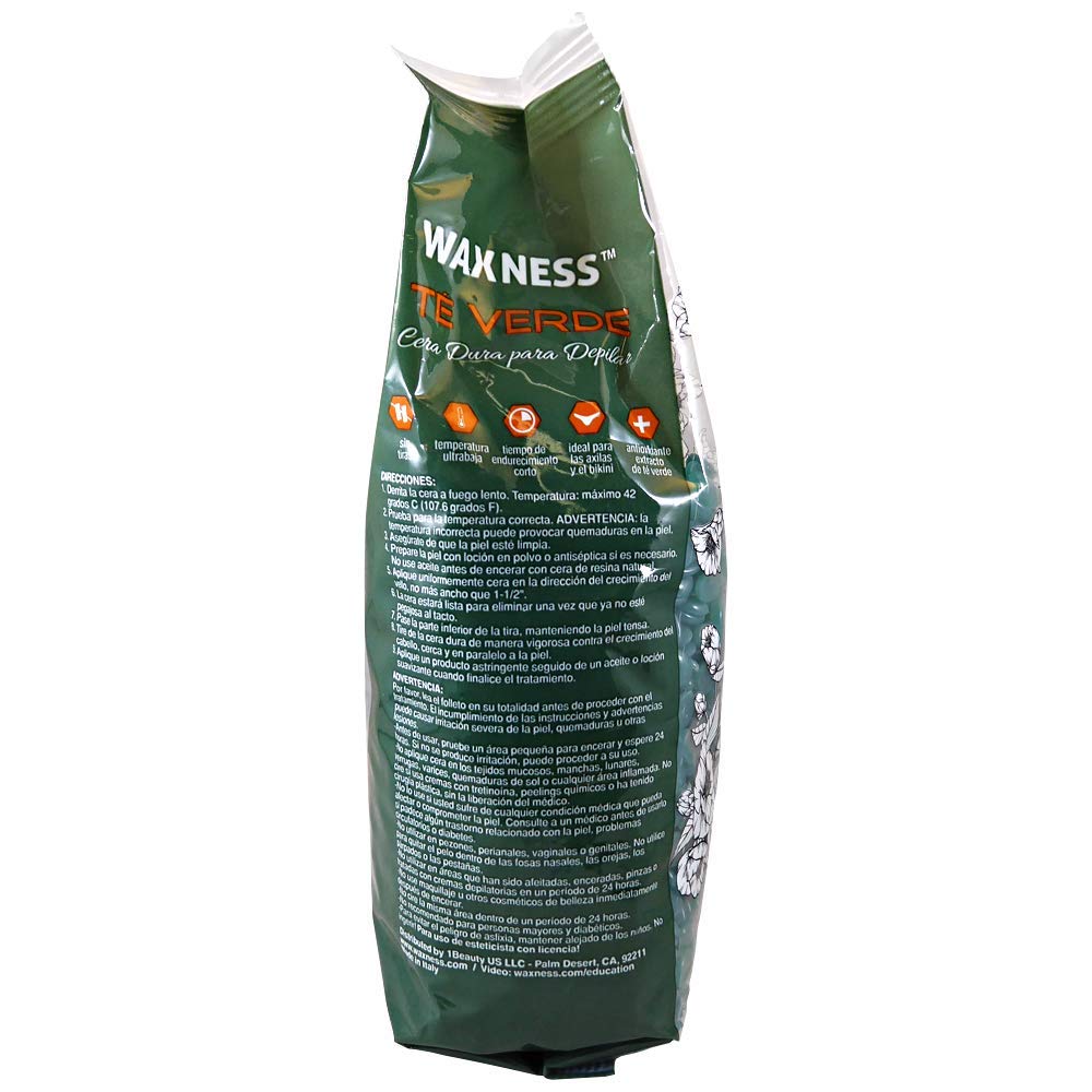 Waxness green tea wax beads used for body waxing on client