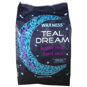 Waxness Teal Dream hard wax beads jar closeup for rosin-free sensitive skin treatments