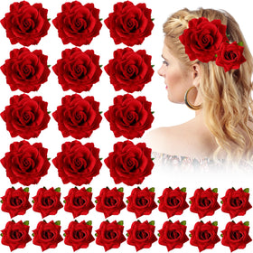 Waydress rose red flower hair clip large close up showing vivid petals for bridal styling