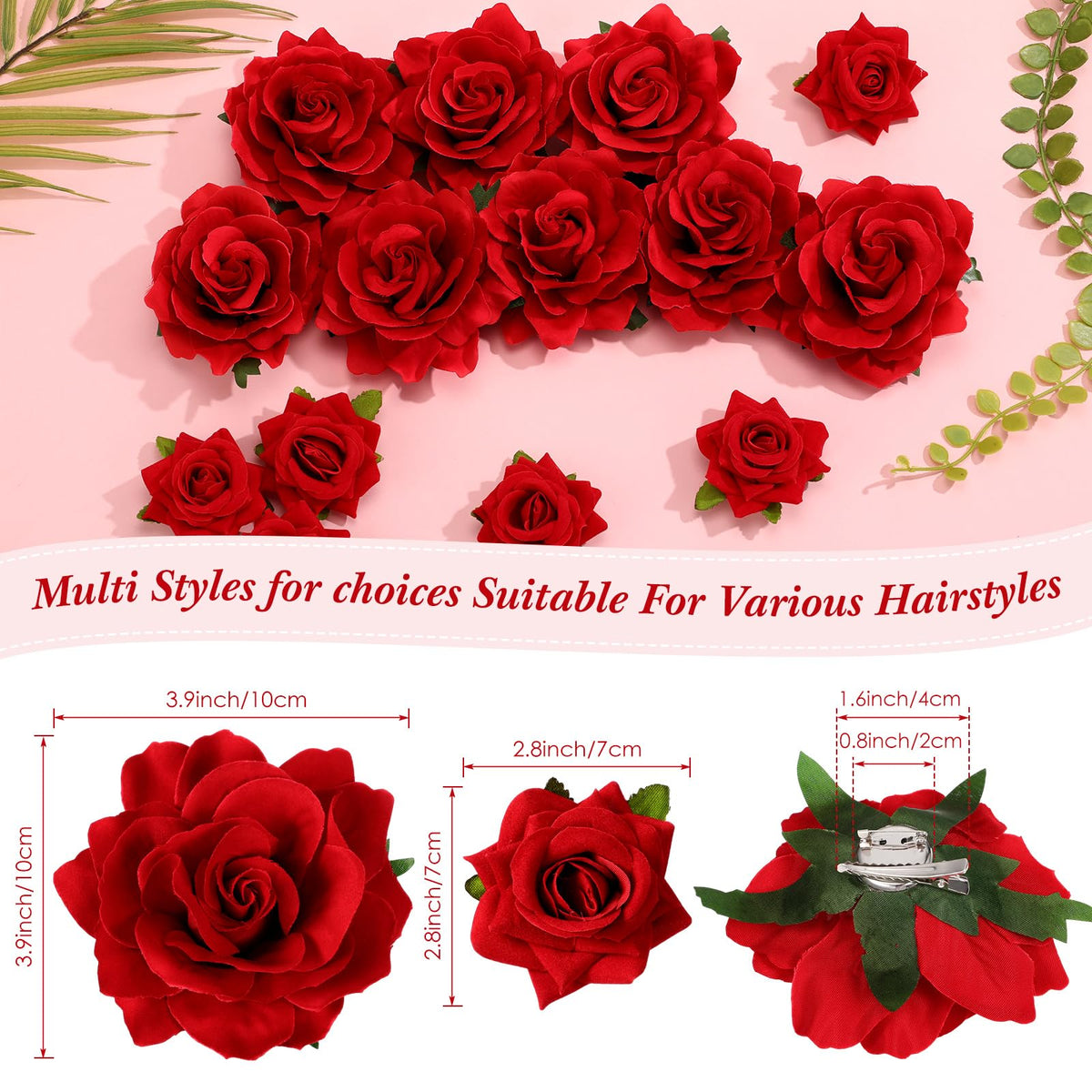 Waydress rose red flower hair clip small size for detailed hairstyle accents