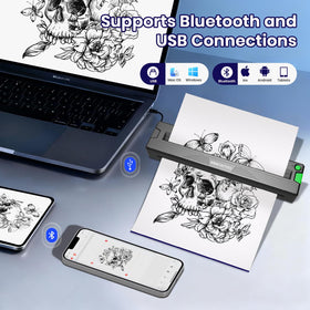 WBWTATTOO portable printer with battery pack demonstrates cordless workflow for guest spots.