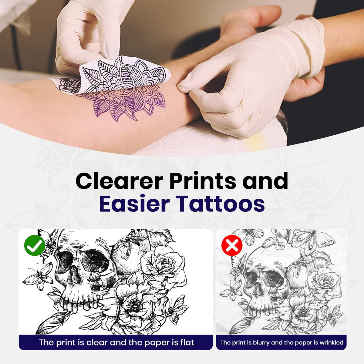 WBWTATTOO transfer paper in use shows sharp, ink-free prints.